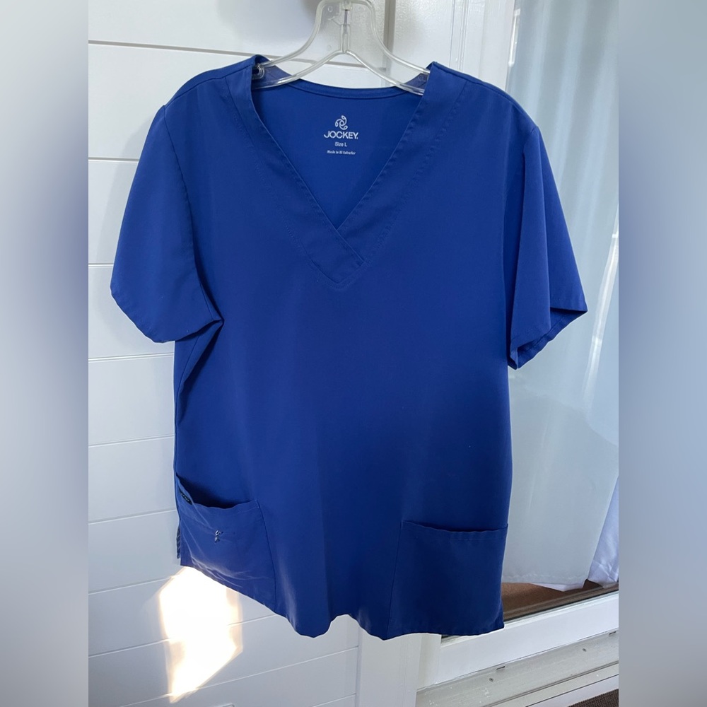 Jockey Royal Blue Scrub Top women’s Large v-neck stretchy wrinkle free